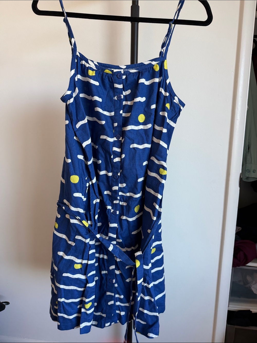 Hanna Andersson Navy Blue Stripe & Yellow Dot One-Piece Dress